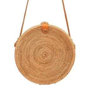 Round Raffia Crossbody Bag